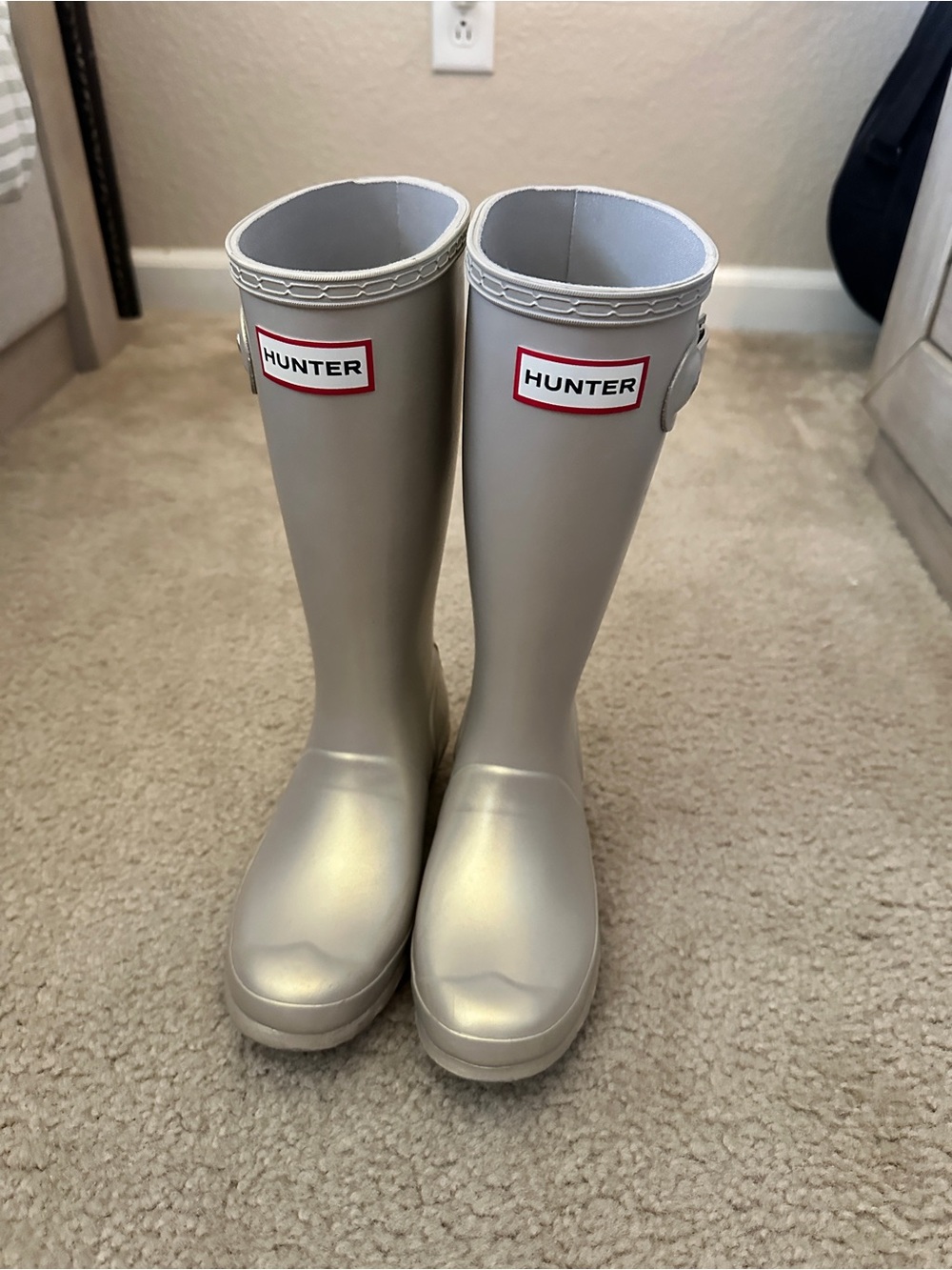 Hunter Metallic Pearl Tall Rain Boots in Light Gold